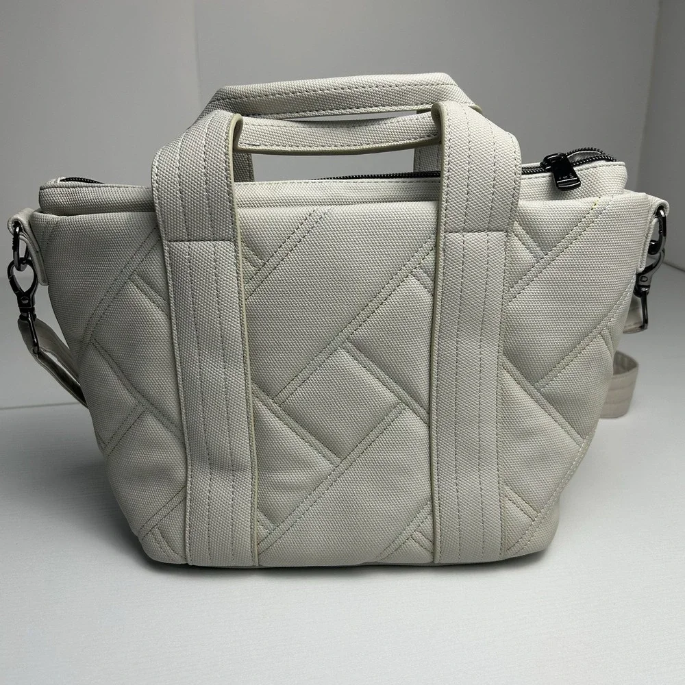 LUG Dory Matte Luxe Quilted Crossbody Bag Purse Ivory Pebble Multi Color Stitch